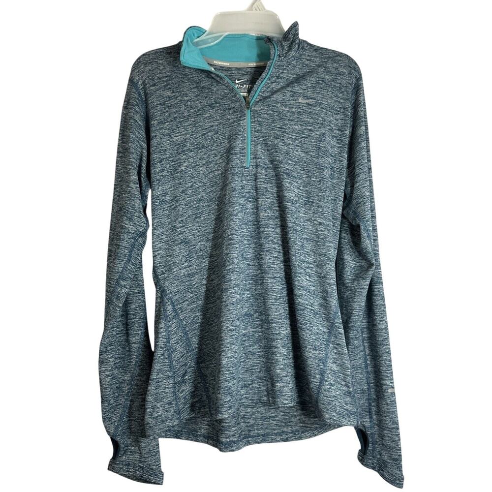 Nike Blue Womens Teal Heather 1/4 Zip Running Jacket size Medium